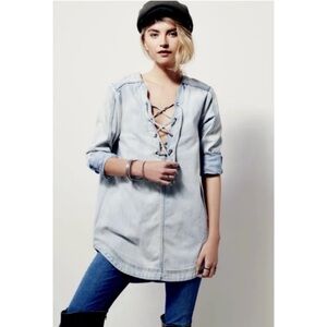NWT Free People Indigo Lace Up Denim Tunic Blue Sky Top/Dress